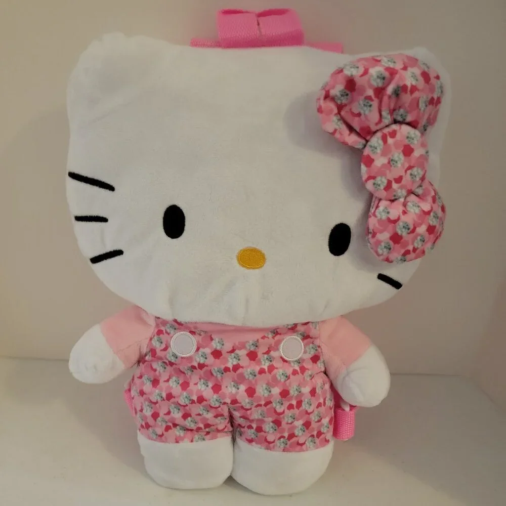 Hello Kitty Plush Backpack 15” Pink Floral Sanrio Kawaii Stuffed Animal Bag Cute